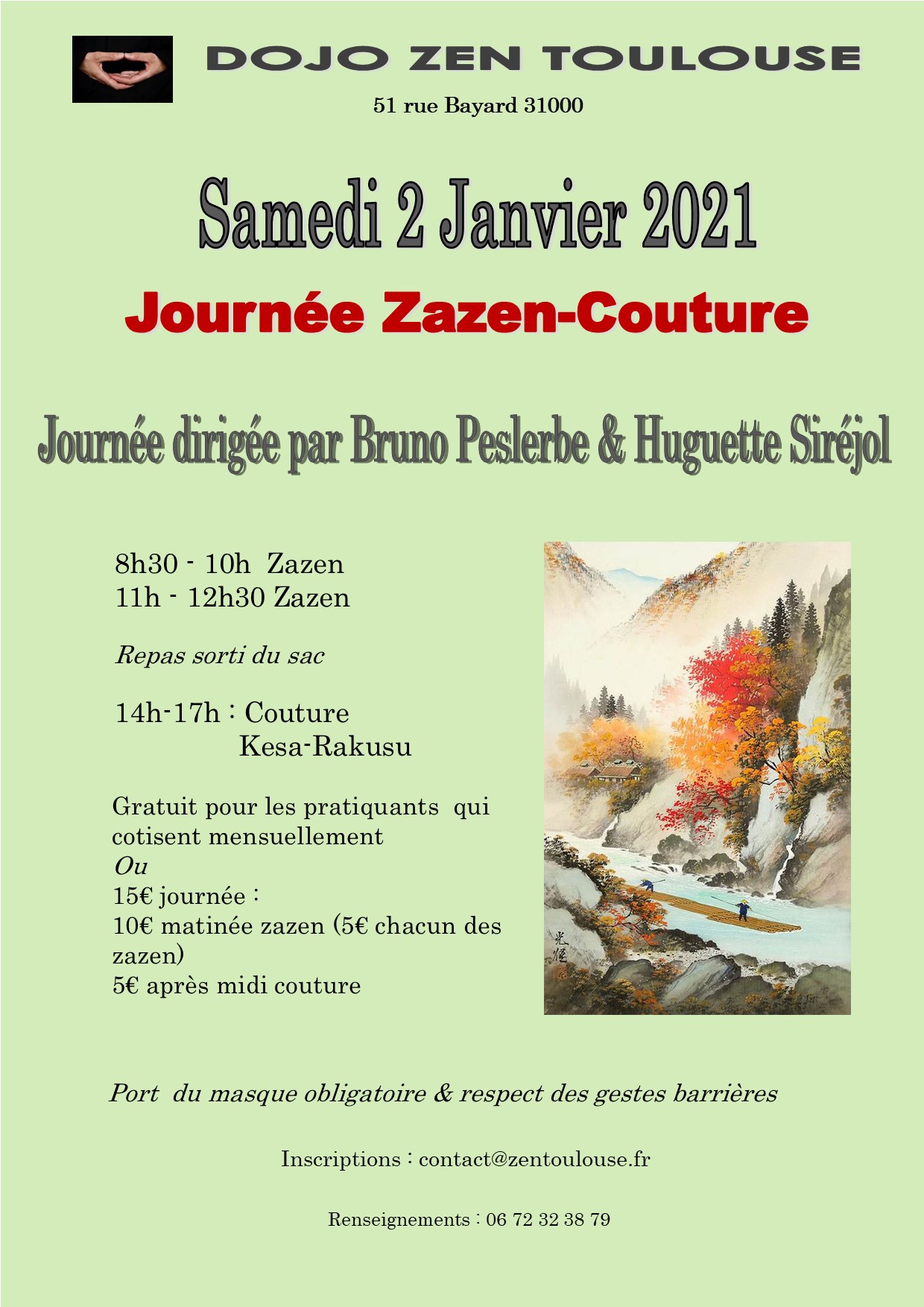 journée zazen et couture eu Dojo Zen de Toulouse