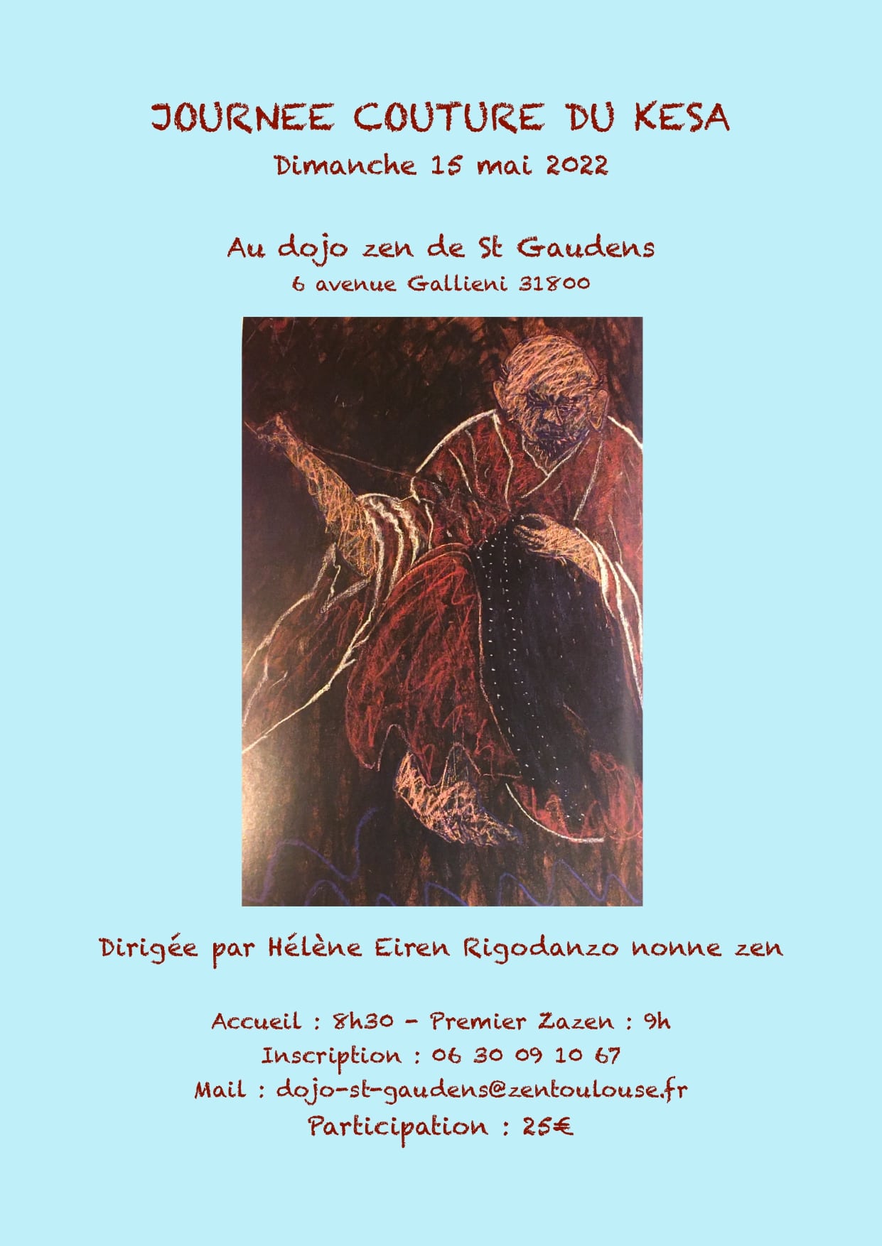 journée de couture du kesa au Dojo zen de Saint-Gaudens le 15 mai 2022