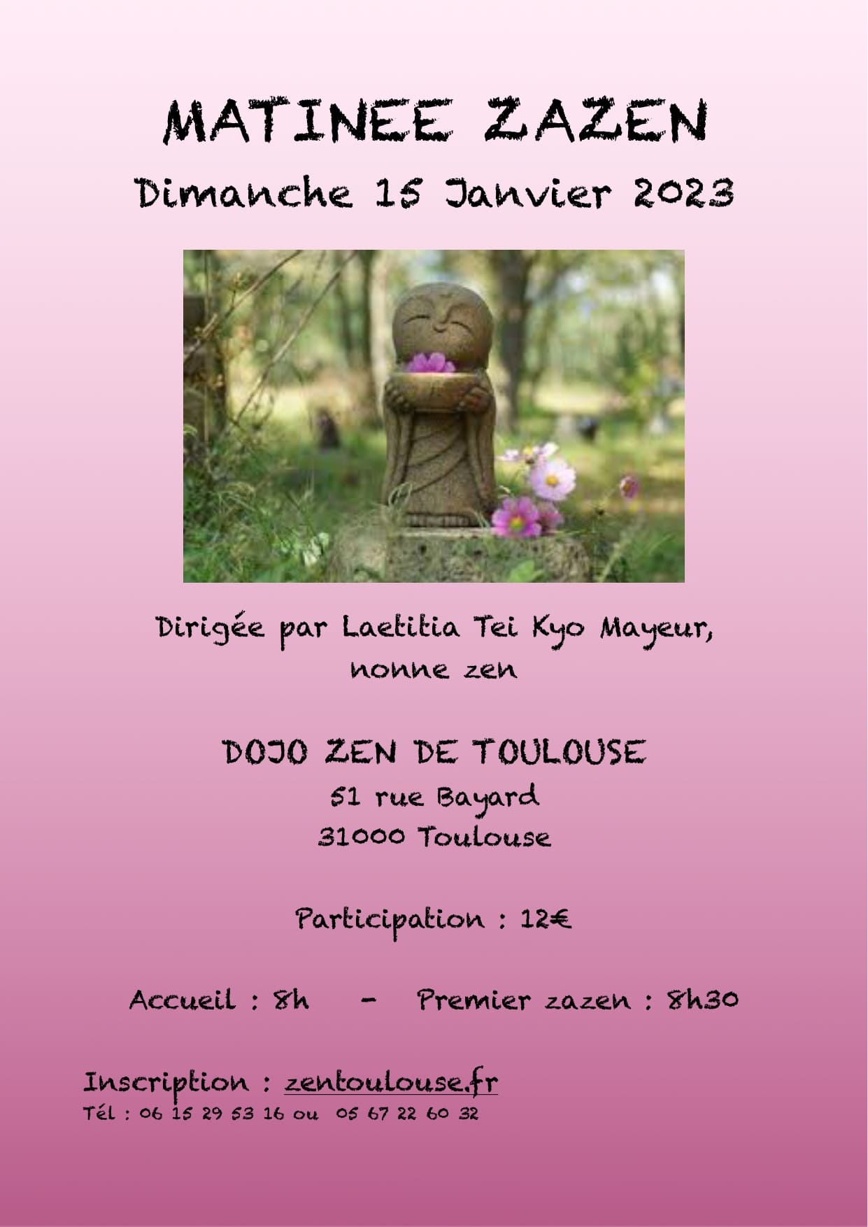 matinée zazen dojo Toulouse dirigée par Laetitia Tei Kyo Mayeur