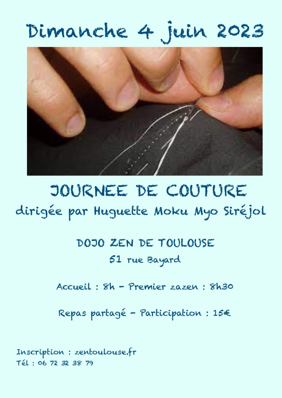 Journée couture du Kesa au Dojo Zen de Toulouse le 4/06/2023