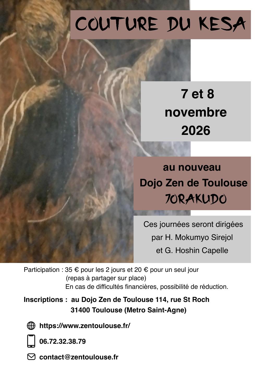 weekend couture du kesa au nouveau dojo zen de Toulouse 114 rue St-Roch 31400 Toulouse
