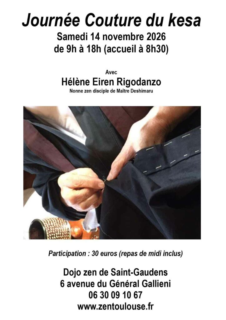 Journée de couture du kesa au Dojo zen de Saint-Gaudens dirigée par Hélène Eiren Rigodanzo disciple de maître Deshimaru